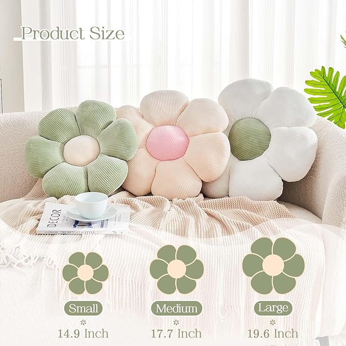 Kcvvcr Sage Green Flower Pillow, 14.9" Cute Flower Shaped Floor Pillow, Aesthetic Floral Plush Daisy Decorative Throw Pillows for Bed Sofa Couch