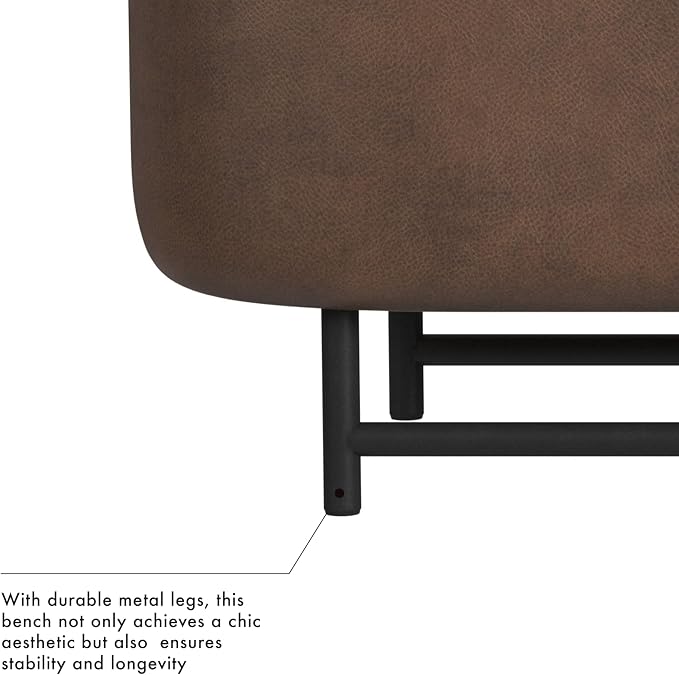 HomePop Ellipse Modern Storage Bench with Metal Legs |Homepop Home Décor|Bench with Storage for Living Room & Bedroom - Brown Faux Leather - Image 6