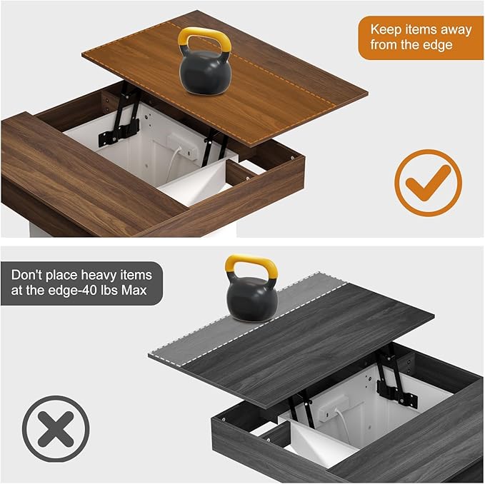 FABATO Lift Top Coffee Table with Charging Station, Led Coffee Table for Living Room, Farmhouse Center Table with Hidden Storage, Square Lift-Up Center Table for Home Office, Reception Room, White
