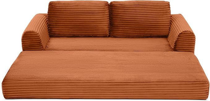 Foldable Boneless Love Seat Couches in a Box, Modern Floor Foam Sleeper Sofa Bed 2-in-1 Convertible Cloud Sofa for Home Apartments Bedroom