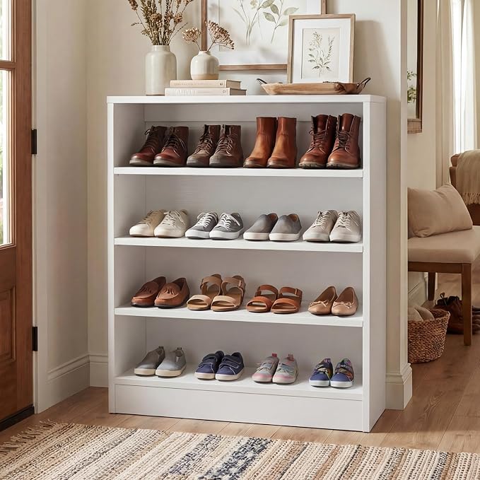 Homieasy Shoe Cabinet, 5-Tier Modern Wood Shoe Storage Organizer with 3 Adjustable Shelves for Entryway, Multi-Purpose Display Shelf & Storage Cabinet for Living Room, Bedroom, White by Homieasy