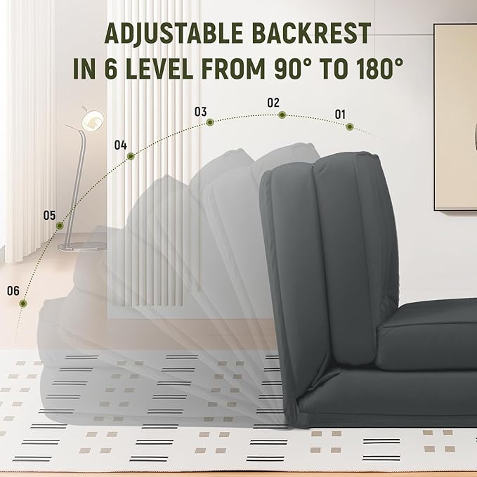 LUCKLIFE Folding Sofa Bed, Convertible Floor Sofa with Pillows, Fabric Floor Couch & Memory Foam Foldable Mattress with Washable Cover for Living Room, Guest Room, Dorm (Black)