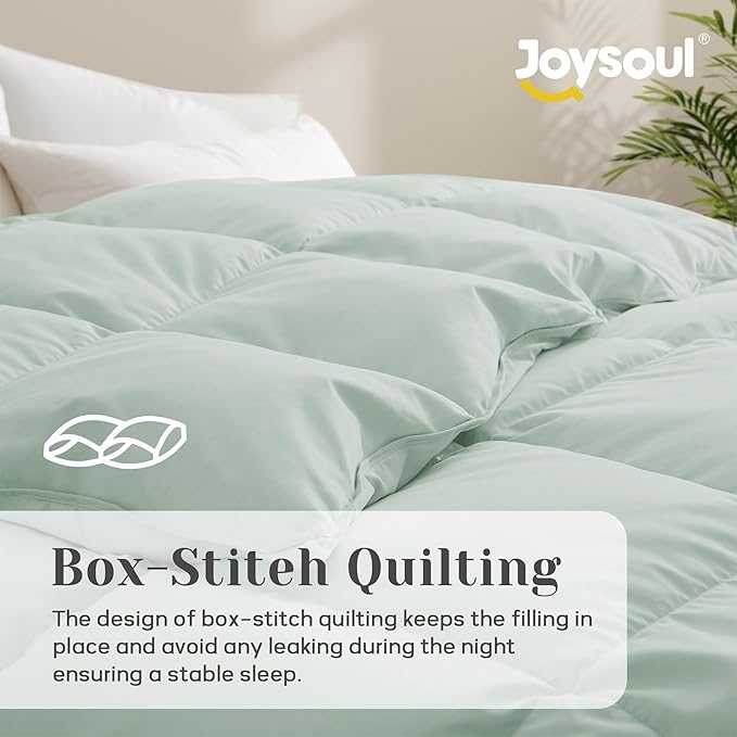 Joysoul Feather Down Fiber Comforter Queen Size - All Season Ultra Soft Goose Down & Feather Fiber Fill Duvet Insert, Luxury Hotel Dark Gray with 8 Corner Tabs (Light Green, California King)