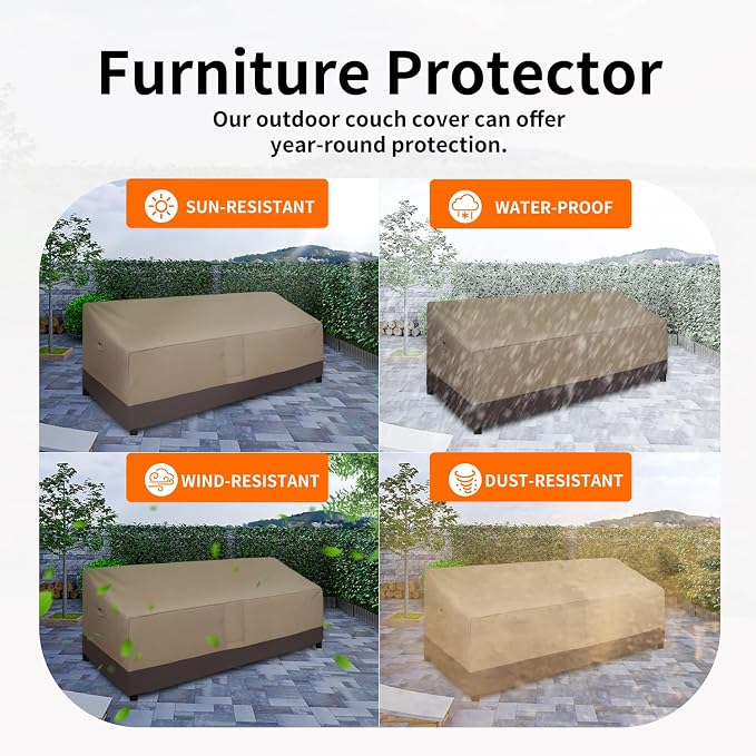Easy-Going Waterproof Outdoor Couch Cover, Heavy Duty 4-Seater Patio Sofa Cover, Winchdproof Outdoor Furniture Cover with Air Vent （104Wx32.5Dx33H inch,Camel/Dark Brown - Image 5