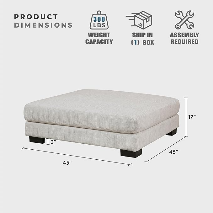 Lexicon 45" Modern Ottoman, Textured Microfiber Square Ottoman, Living Room Foot Rest, Module for Sectional Sofa, Foot Stool for Living Room/Bedroom, Assembled, Beige