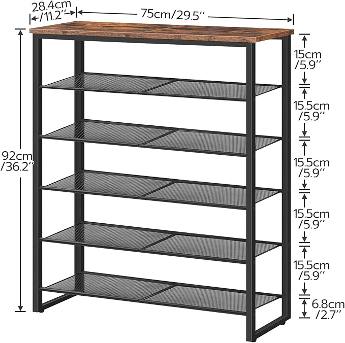 HOOBRO Shoe Rack, 6-Tier Shoe Organizer, for 18-24 Pairs of Shoes, Large Capacity Shoe Storage Shelf, Durable and Stable, for Entryway, Closet, Hallway, Dorm Room, Industrial, Rustic Brown BF67XJ01G1 - Image 3