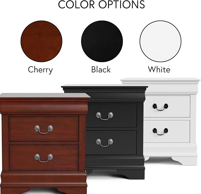 Furniture of America Arabella Traditional Solid Wood Nightstands Set of 2, Bedside Table with Drawers and Antique Nickle Handles, No Assembly Wooden Night Stands for Bedrooms, Guest Room, Dorm, White - Image 7