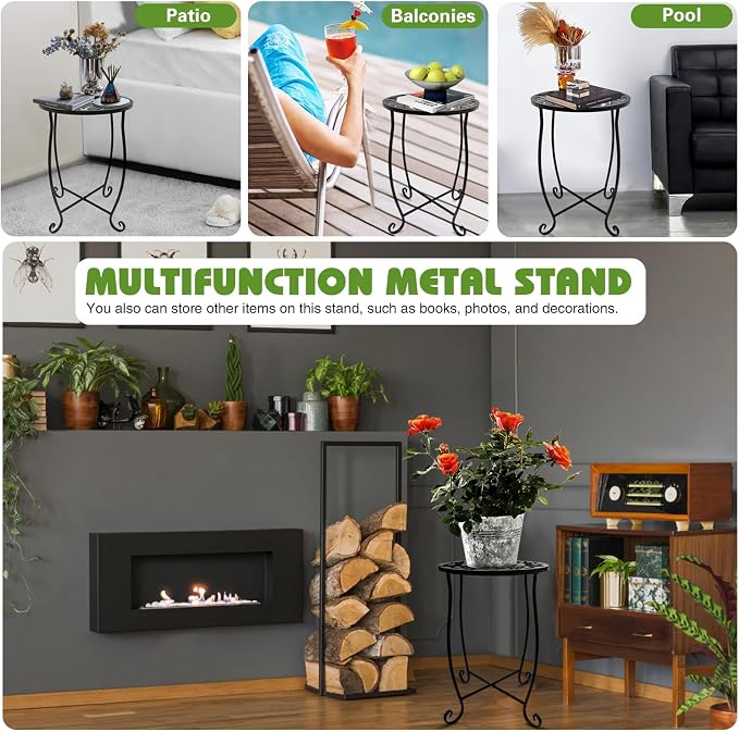 Small Side Tables for Small Space, 2 Pack Metal Outdoor Indoor Side Table, Weather Resistant Mini Metal Round Side Table Pool Chair Side Table for Patio Yard Porch Balcony Garden Bedside, Black - Image 2