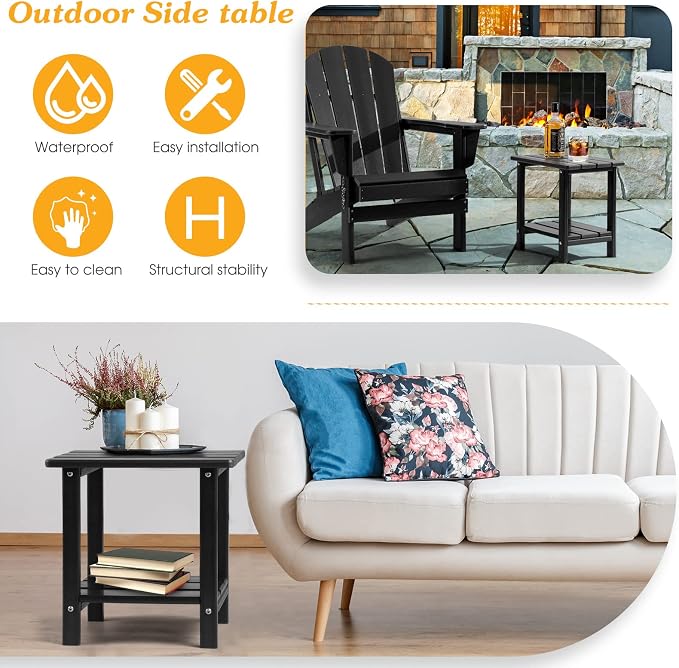 Apolimi Adirondack Outdoor Side Table, 2-Tier Sturdy Patio End Table Weather Resistant, 16.5" Solid Side Table for Patio, Pool, Porch - Image 5