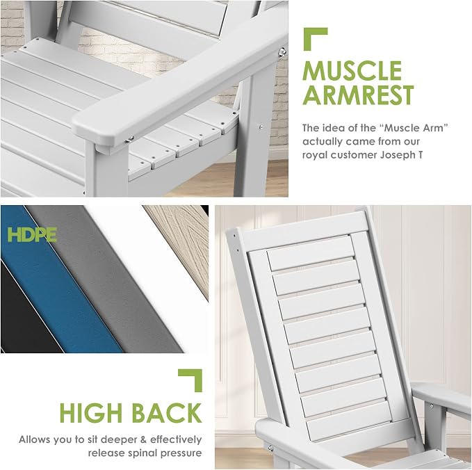 GREENVINES Outdoor Rocking Chairs | Set of 2 | Porch Rocker | HDPE Plastic | White | Oversized Rockers | High Back | Big & Tall | Ladder Back | for Patio Outside Backyard Balcony Garden - Image 5