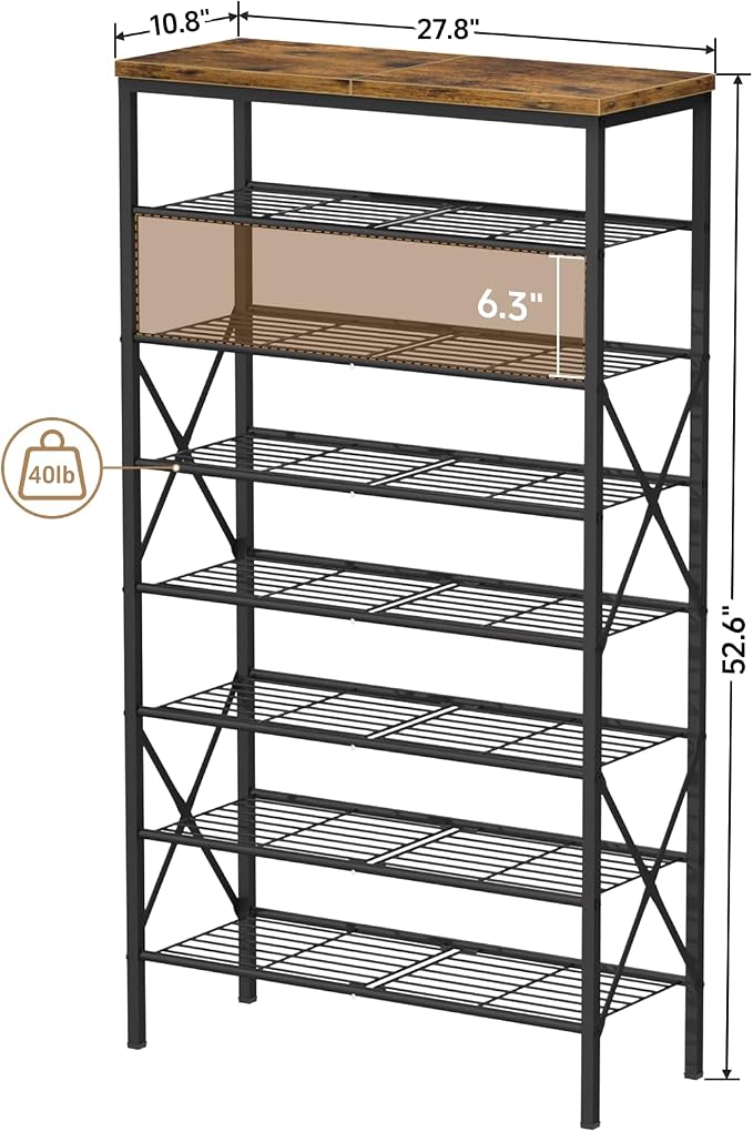 8 Tiers Tall Shoe Rack Organizer, Large Capacity Shoe Rack Holds 32 Pairs of Shoes, Durable and Stable, Adjustable Metal Shelf Stackable Shoe Shelf for Entryway, Hallway, Living Room, Closet - Image 3