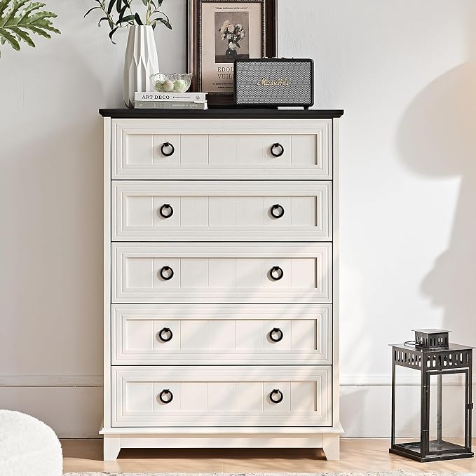 Joaxswe Farmhouse 5 Drawer Dresser for Bedroom, 42" Tall Small Dressers & Chest of Drawers, Rustic Wood Dresser with Metal Handle, Storage Organizer Closet for Living Room, Hallway, Entryway - Image 6