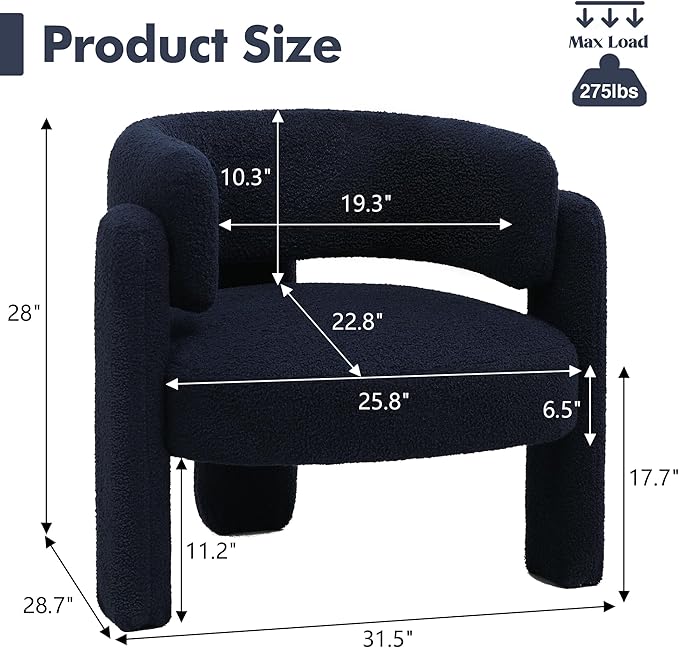 Accent Chairs Set of 2, Modern Sherpa Barrel Chairs, Upholstered Living Room Chairs with 3 Legs, Comfy Armchair Reading Side Chair for Bedroom, Office, Apartment, Blue