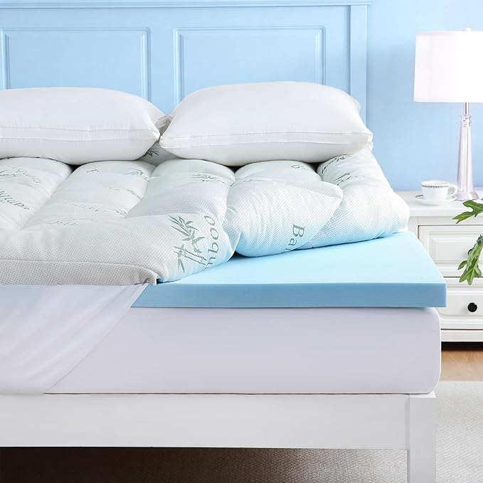 DOWNCOOL Dual Layer 4 Inch Memory Foam Mattress Topper Twin – 2 Inch Gel Memory Foam & 2 Inch Pillow Top Mattress Pad, Soft & Breathable Viscose Made from Bamboo, for Back Pain Relief