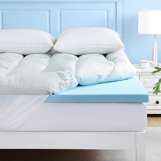 DOWNCOOL Dual Layer 4 Inch Memory Foam Mattress Topper Twin – 2 Inch Gel Memory Foam & 2 Inch Pillow Top Mattress Pad, Soft & Breathable Viscose Made from Bamboo, for Back Pain Relief