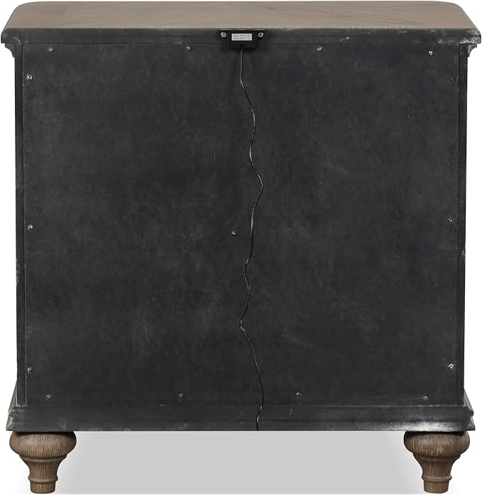 Furniture of America Weile Art Deco Solid Wood 29-inch Nightstand, Bedside Table with USB Ports, Antique Handles and Turn Legs, Wooden Night Stand for Bedroom, Guest Room, Dorm, Rustic Oak - Image 12