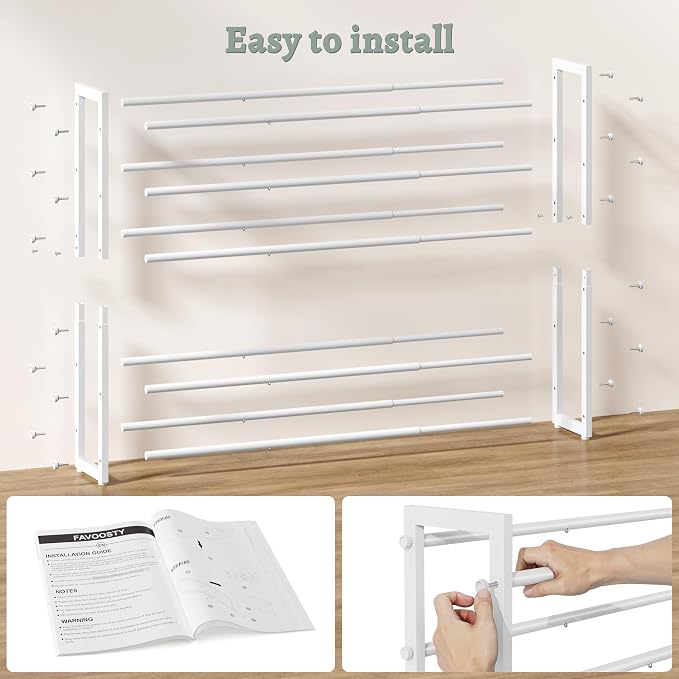 FAVOOSTY 3-Tier Expandable Shoe Rack, Adjustable Shoe Shelf Storage Organizer Space Saving Metal Free Standing Shoe Rack for Entryway Closet Doorway, Silver Grey (White, 5 Tier) - Image 6
