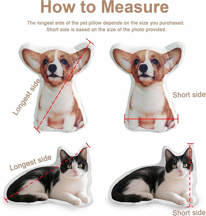 Custom Mini Pet Pillow, 6'' Customized Keychain with Pet Picture, Personalized Photo Small Key Ring Shaped Dog Cat Face Pillow Gift