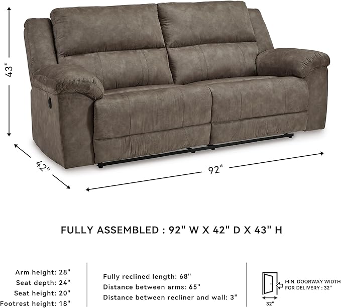 Signature Design by Ashley Laresview Contemporary Faux Leather Manual 2 Seat Reclining Sofa, Gray