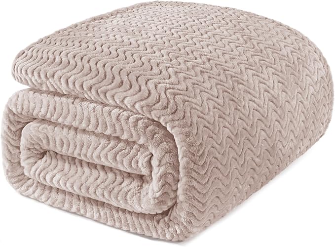 Exclusivo Mezcla Queen Blanket for Bed, Cozy Lightweight Fleece Blankets for All Season, Decorative Giftable Fuzzy Plush Wave Textured Suitable for Women, Men, Camel, 90x90 Inches