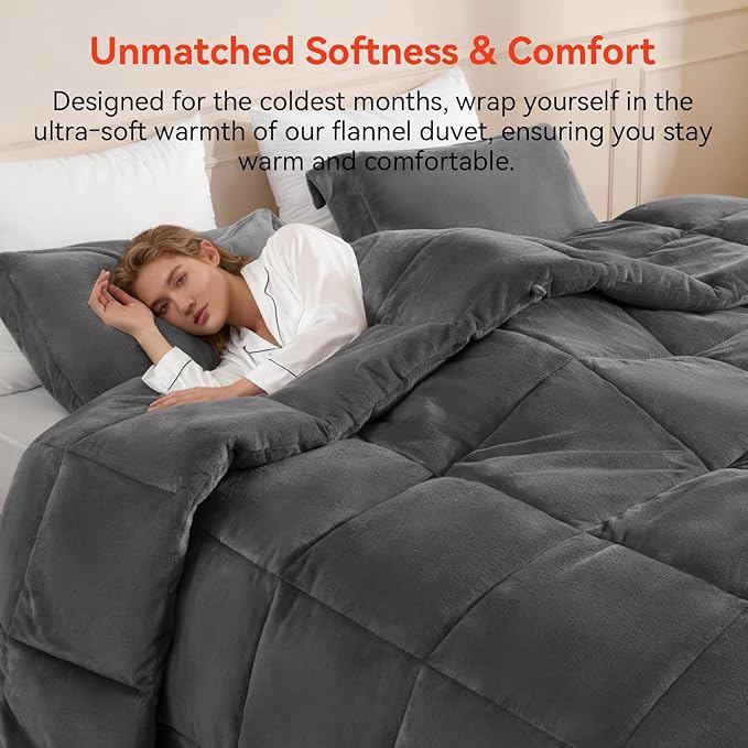 Oversized King Plus Comforter Duvet Insert 120"x128" - Plush Fluffy Heavy Winter Flannel, Extra Large Super King Size Breathable Microfiber with 8 Corner Tabs, All Seasons Warm Bedding (Grey)