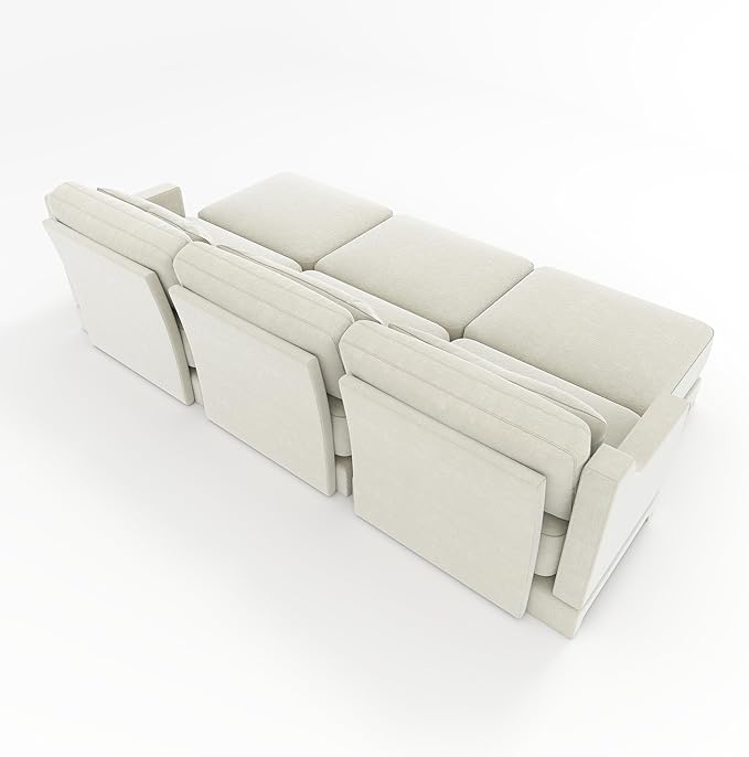 Ball & Cast 105.9” Modular Sectional Sofa, Comfy Cloud Couch with Lumbar Pillows and 3 Ottoman, Deep Seat Chenille Modular Sofa, Sectional Couches for Living Room, Bedroom and Apartment, Beige