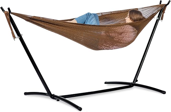 PNAEUT Double Hammocks with Stand for Outside, Portable Space Saving Heavy-Duty Steel Stand for Indoor Outdoor Patio (Mayan Desert) by PNAEUT