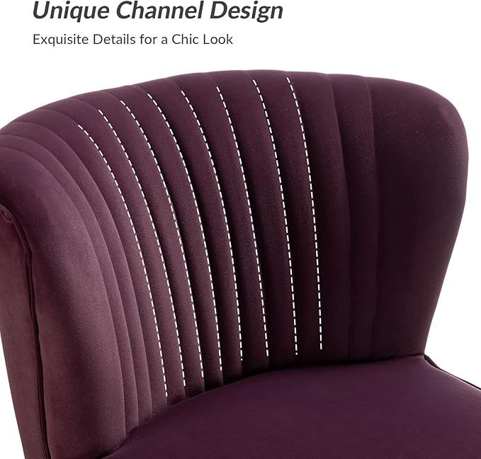 HULALA Home Velvet Accent Chair Set of 2, Modern Armless Upholstered Side Chair with Glam Gold Metal Legs for Vanity Living Room Bedroom - Purple