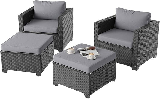 Aoxun 4 Piece Outdoor Patio Furniture Set 4 Seats, Gray