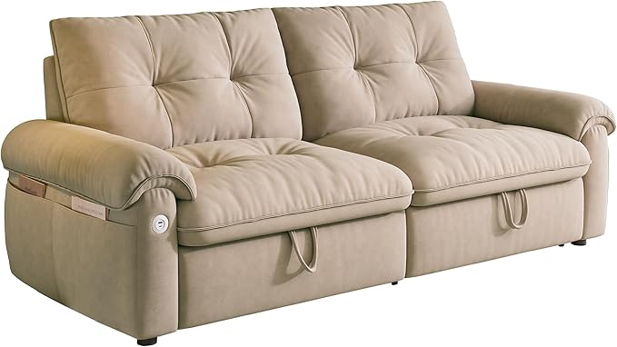 KEIKI 77" Modular Sectional Sofa with Pull-Out Bed, Convertible Sleeper Sofa Bed, 3-Seater Sleeper Sofa Couch for Living Rooms, Bedroom, Apartment, Brown