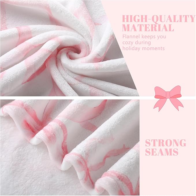 Buryeah Pink Bow Throw Blanket 60"x80" Ultra Soft Flannel Coquette Aesthetic Blanket for Girls Women Preppy Room Decor for Bed Sofa Spring Wedding Mother's Day Graduation Back to School Gift
