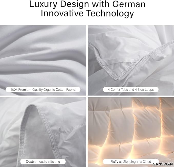 Luxury Goose Down Comforter King Size, 750 Fill Power All Season Fluffy Duvet Insert, 56oz Medium Weight, Soft Cotton Fabric, Hotel Bedding Comforter with Corner Tabs, 106 x 90 Inch