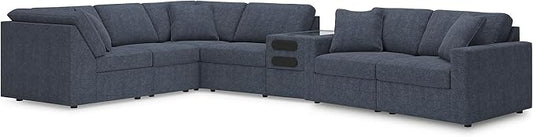 Signature Design by Ashley Contemporary Modmax Stain Resistant L-Shape Left-Arm Facing 7-Piece Sectional with Audio Console and Reversible Cushion, Dark Blue