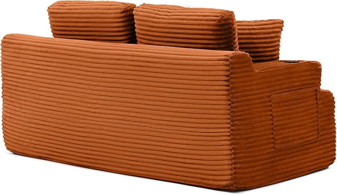 Floor Loveseat Boneless Sofa Couch in a Box with Cup Holder and Side Pockets, Corduroy Upholstered 2 Seater Cloud Foam Sofa with Deep Seating for Living Room, No Assembly | Breathable material, Cupholders