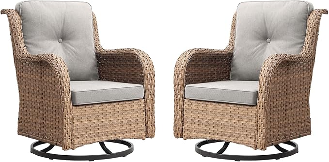 Rilyson Patio Chairs Rocking Swivel Chiar - 2 Piece Outdoor Wicker Furniture Chairs Set Rattan Rocker Chair with High Back and Deep Seating for Porch Deck(Yellow/Beige)