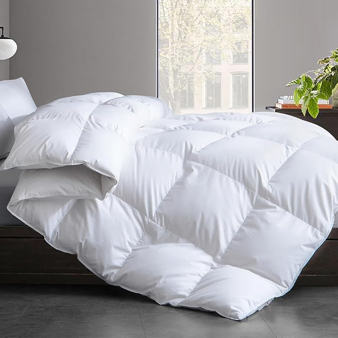 Cosybay Feather and Down Comforter Insert California King Size, 100% Cotton Cover, All Season White Down Feather Duvet Insert, Fluffy Soft Hotel Luxury Bedding for Bedroom, Cal King 104 x 96 Inch