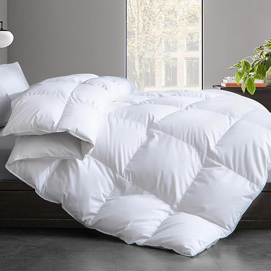 Feather and Down Comforter Insert Queen Size, 100% Cotton Cover, All Season White Down Feather Duvet Insert, Fluffy Soft Hotel Luxury Bedding for Bedroom, 90 x 90 Inches
