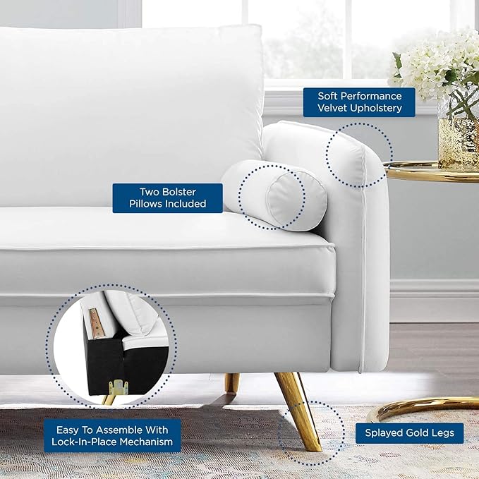 Modway Revive Performance Velvet Sofa, White , 32.5 x 72 x 33.5