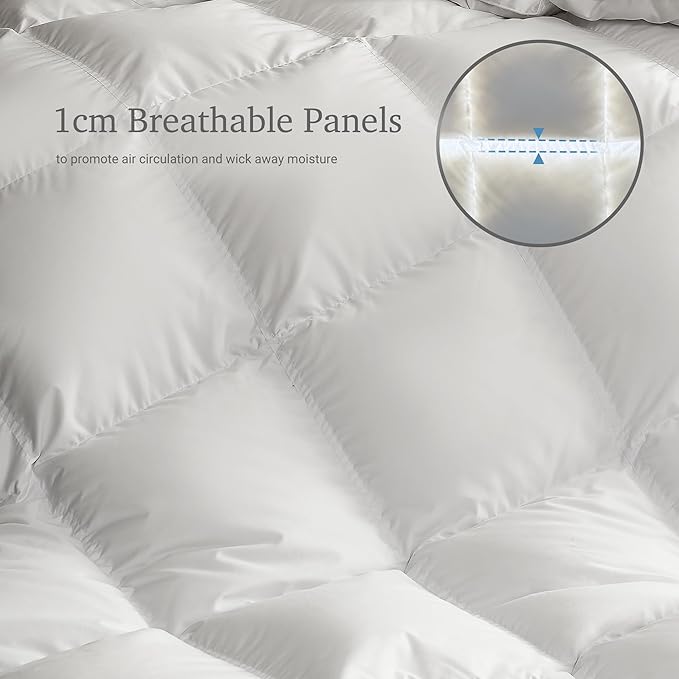Hotel Grand White Goose Down Fiber Comforter Full Queen Size - All Season Fluffy Hotel Collection Duvet Insert Queen Medium Warmth Comforter with 1cm Breathable Panel, 90" x 90"
