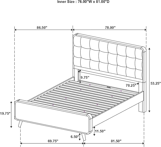 Coaster Home Furnishings Robyn Contemporary 5-Piece Bedroom Set Fabric Upholstered Eastern King Size Panel Bed Frame 53-inch Headboard Dark Walnut 205131KE-S5