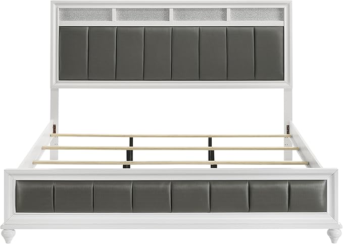 Coaster Home Furnishings Barzini Modern Classic 4-Piece Bedroom Set Leatherette Upholstered Eastern King Size Panel Bed Frame 56-inch Headboard White 205891KE-S4