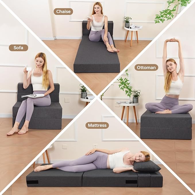 Folding Sofa Bed, Foldable Sleeper Chair with Washable Cover, Convertible Futon Sofa Bed with Pillow, Fold Out Couch for Living Room, Dorm, Guest Room, Single Size, Dark Grey
