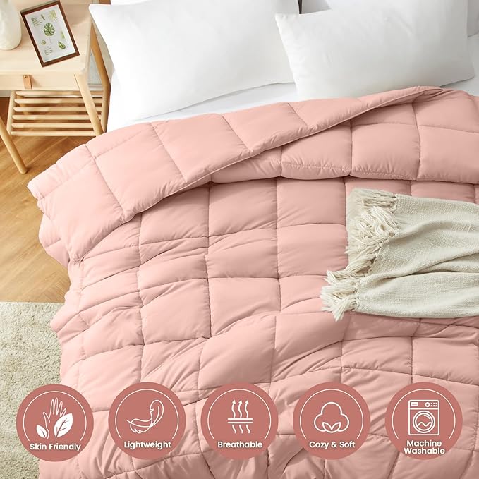 Homelike Moment Comforters Queen Size - Pink Duvet Insert Down Alternative Bed Queen Comforter, Lightweight Bedding Comforters Full Size Quilted Soft All Season Solid Pink