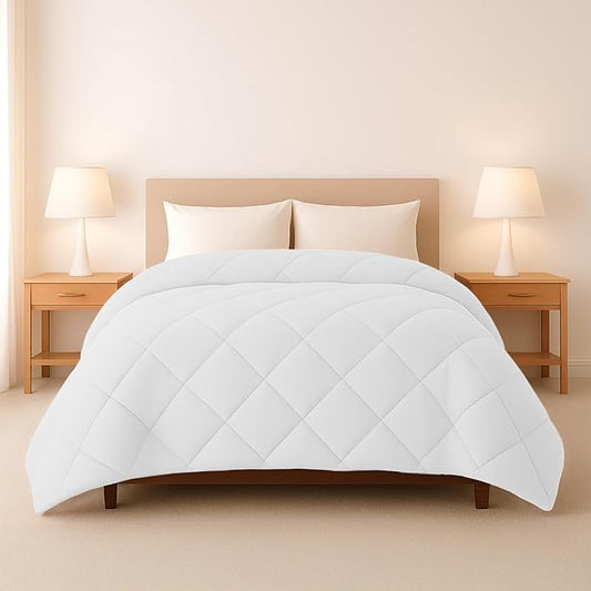 LUX Décor Lightweight Comforter Twin Size - Soft Breathable Down Alternative Diamond Stitched, All Season White Comforter with Double Stitched Piping, Oeko-TEX