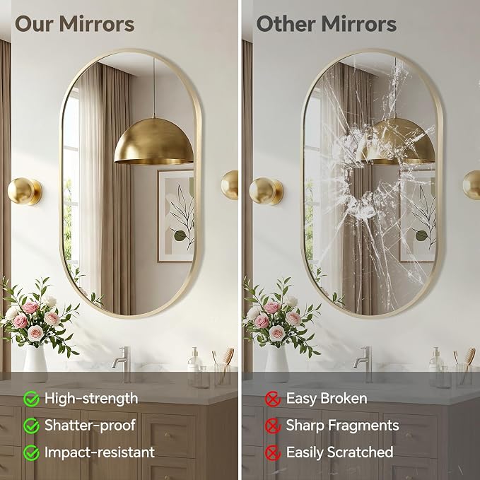 Gold Oval Mirror, 22x30 Inch Oval Bathroom Mirror, Gold Mirror for Wall Decor, Vanity, Entryway, Living Room, Horizontally/Vertically - Image 4