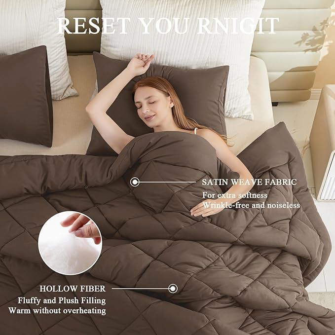 132x120 Alaskan King Comforter, Extra Large King Size Comforter Oversized, All Season Soft Lightweight Quilt Down Alternative Duvet Insert with 8 Corner Tabs(120x132, Brown)