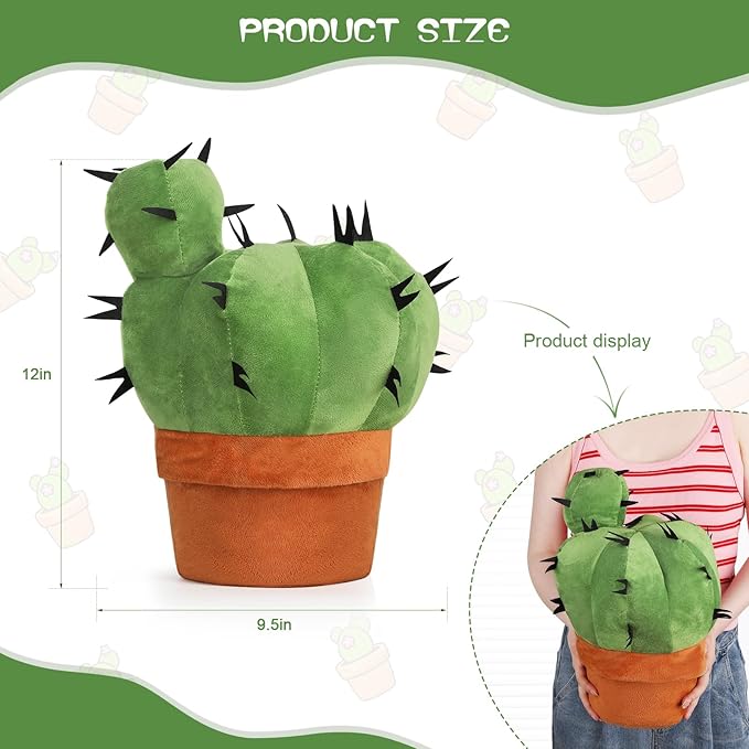 Cactus Shape 3D Throw Pillow - Plush Cactus Decorative Pillow for Office, Bed, Couch, Living Room Home Decor (15.7 inch)