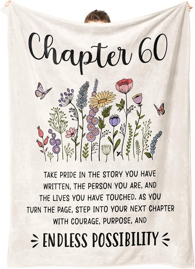 Afterprints 60th Birthday Gifts for Women, Chapter 60 Birthday Blanket, 60 Year Old Bday Gift for Woman, Friend, Sister, Mom, 1966, 60th Birthday Decorations, Turning 60 Throw Blankets 60'' x 80''
