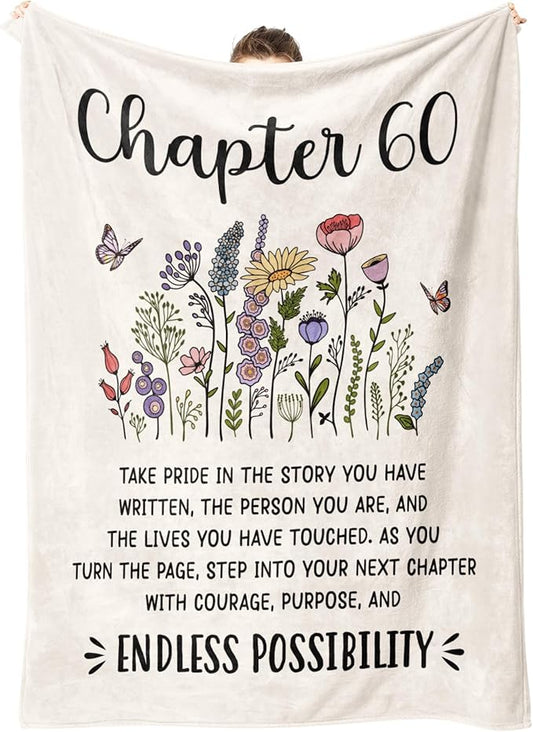 Afterprints 60th Birthday Gifts for Women, Chapter 60 Birthday Blanket, 60 Year Old Bday Gift for Woman, Friend, Sister, Mom, 1966, 60th Birthday Decorations, Turning 60 Throw Blankets 60'' x 80''