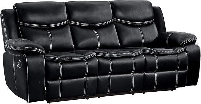 Lexicon Bay Manual Reclining Living Room Sofa Set, 3-Piece, Black